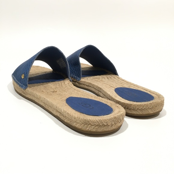 UGG CHERRY EXOTIC ESPADRILLE SANDALS -SKYLINE BLUE EMBOSSED LEATHER -US 10 -NEW - Picture 2 of 7